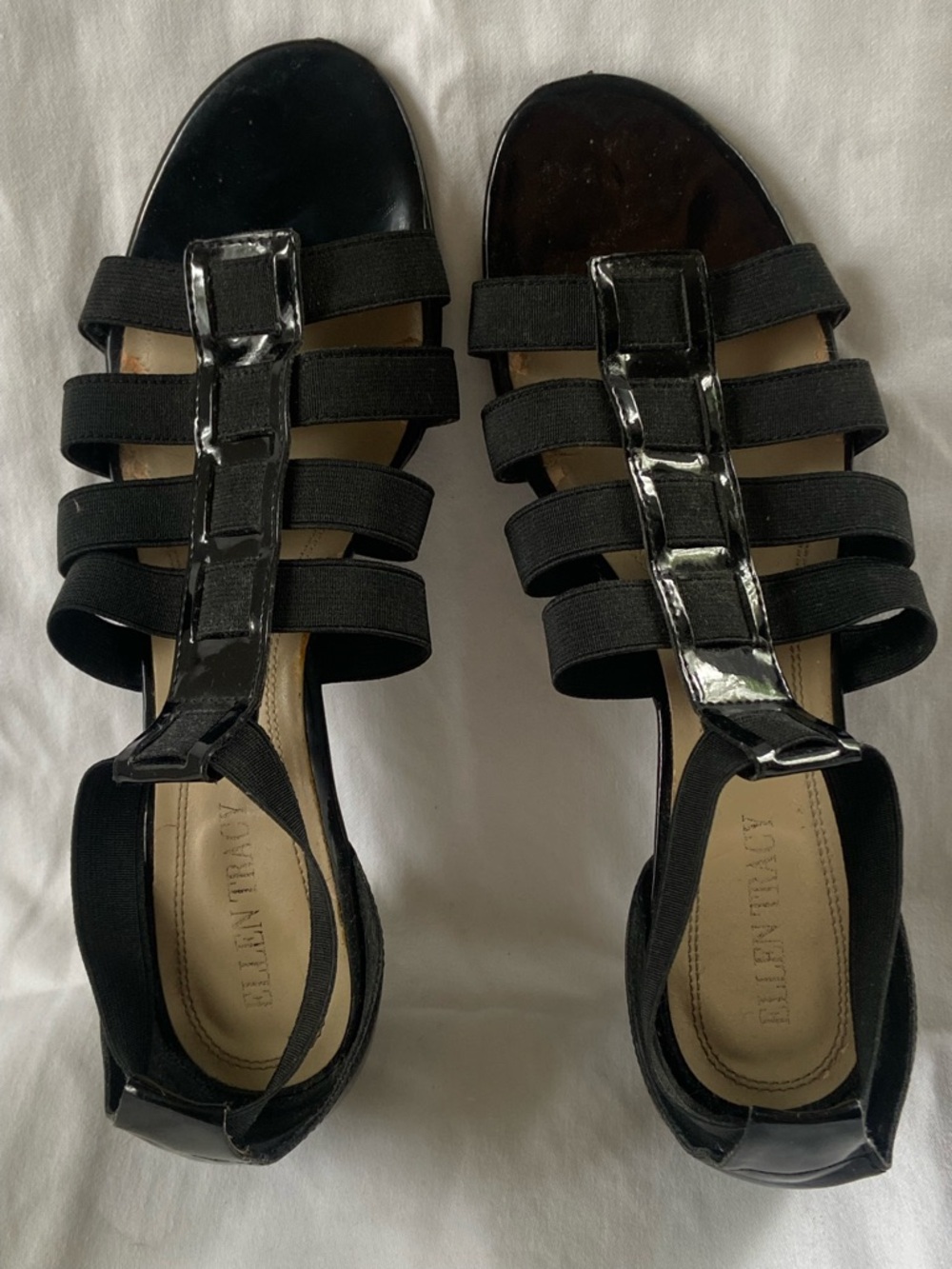 Ellen Tracy Black Strappy Patent Accent Sandals